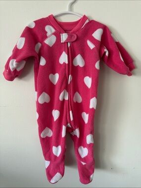 The Children's Place Hot Pink Fleece Heart Footed One-Piece
